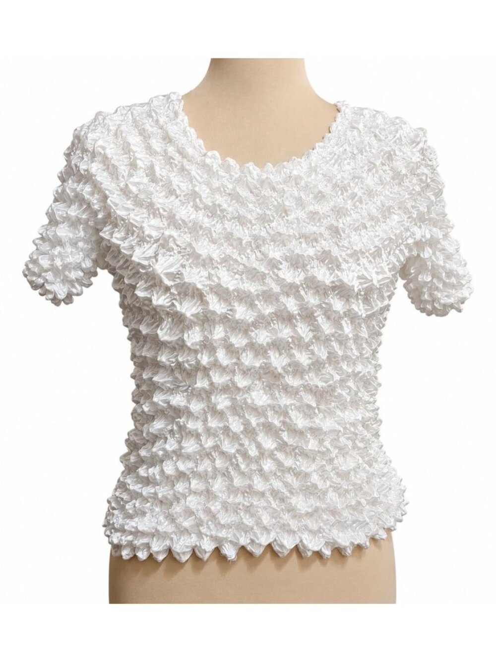 Vintage Popcorn One Size Top White Textured Short Sleeve Coquette Fairycore Tee